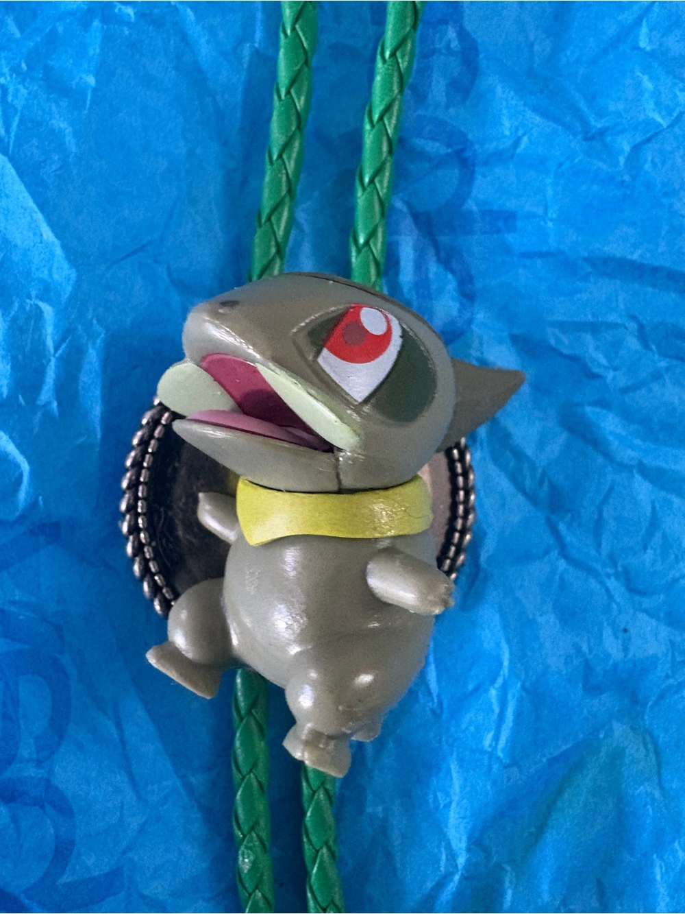 Green Cartoon Animal Bolo Tie with Yellow Collar Pokemon